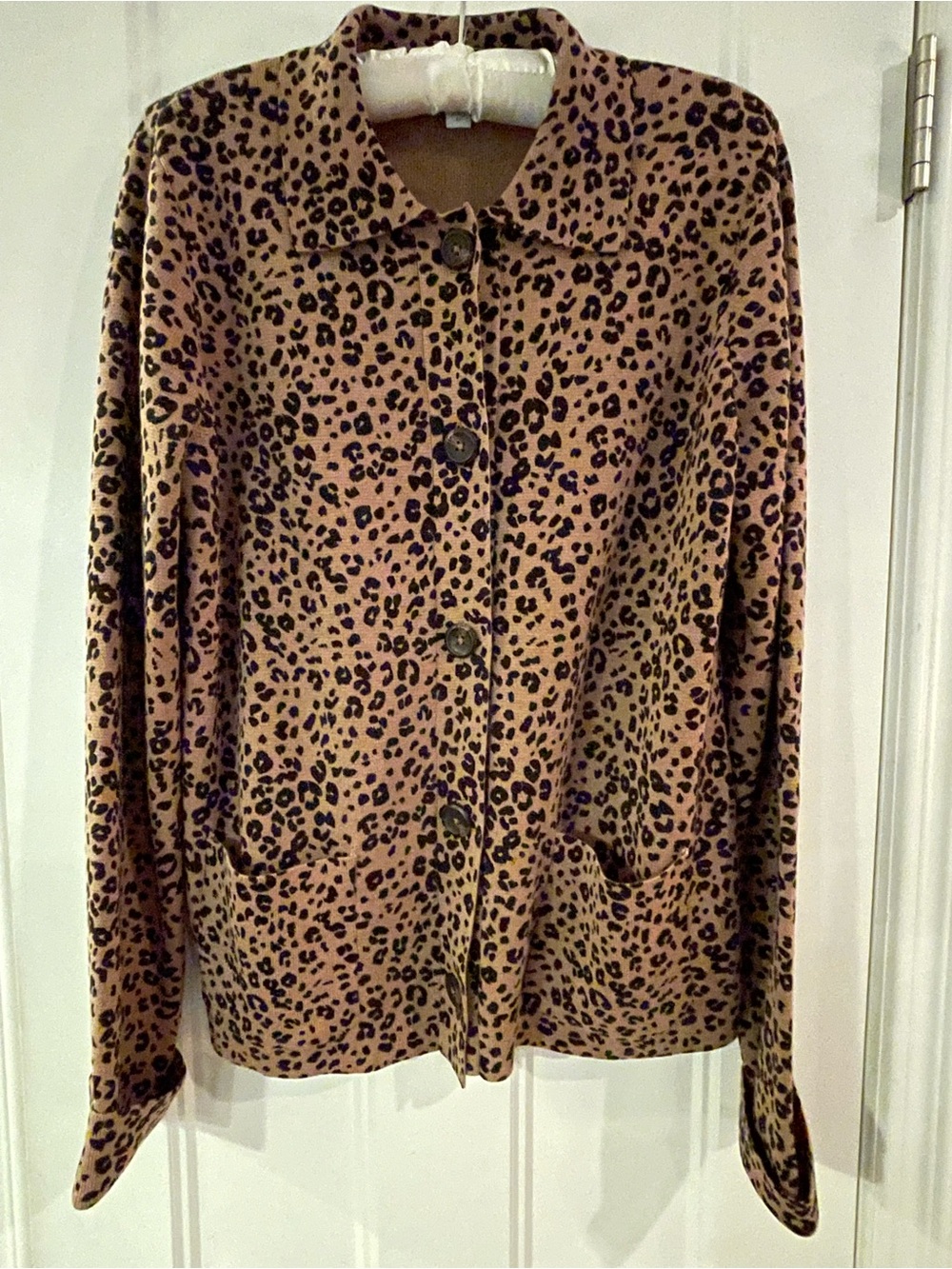 J. Jill Leopard Print Button-Front Sweater Jacket